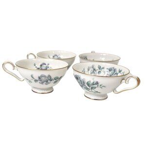 Set of 4 Royal Tettau Germany US Zone Teacups Floral Design Fine Porcelain Vinta